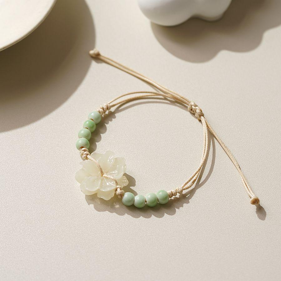 RUI RUI YU Нефритовый браслет с цветком персика для женщин и девочек, китайская мода, древний красный агат, бусины, браслет-подвеска, плетеная ручная веревка, ювелирное изделие, подарок