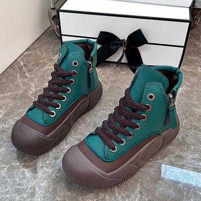 Платформа Женские Кроссовки на плоской подошве до щиколотки Кожаные Кроссовки Спортивные Кроссовки Осенние Кроссовки Повседневные Кроссовки Трендовые Прогулочные Женские Кроссовки