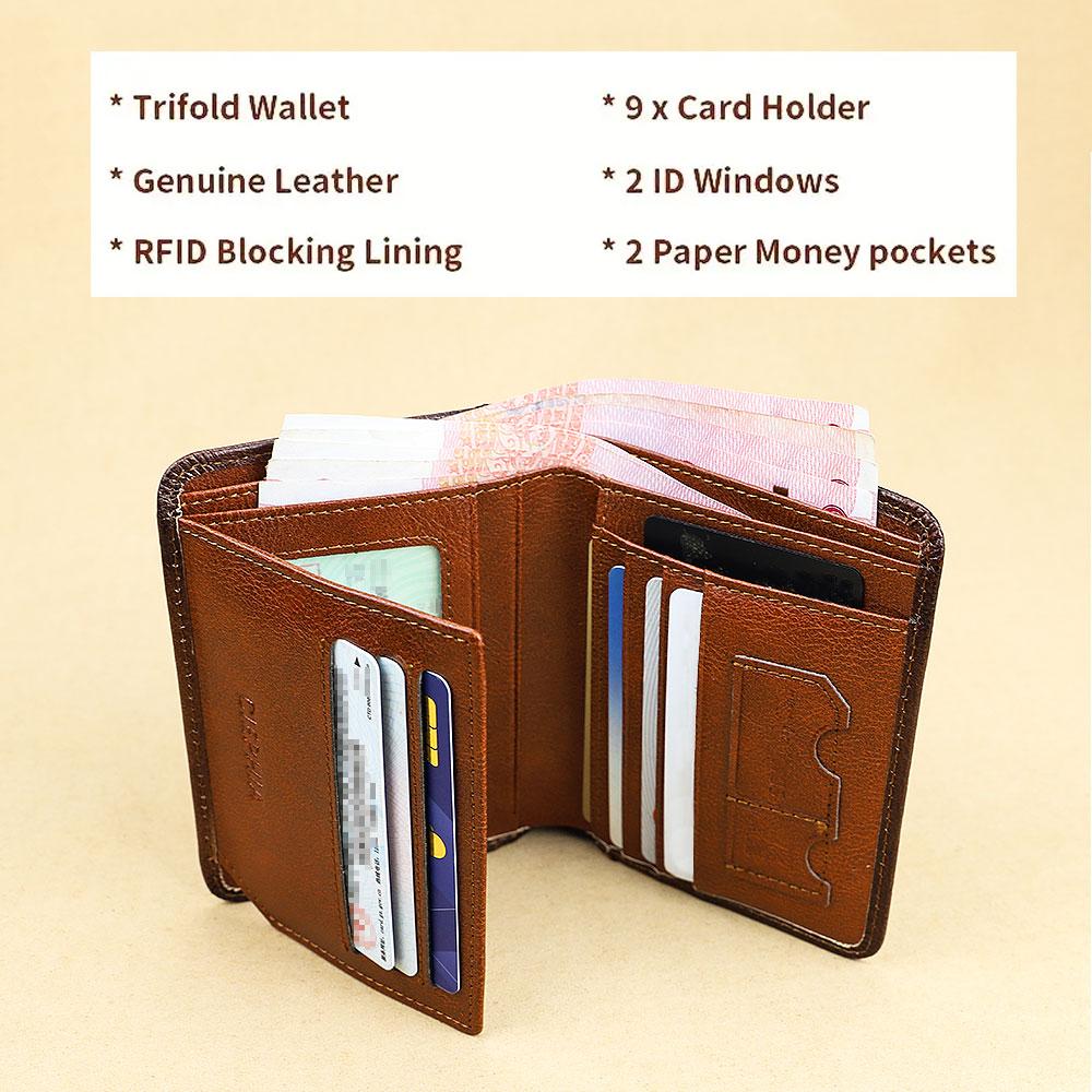 Genuine Leather Rfid Wallets for Men Vintage Thin Short Multi Function ID Credit Card Holder Money Bag with 2 ID Windows Gift for Him