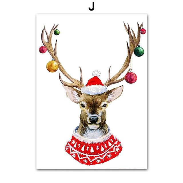 Веселая рождественская собака лось рождественская елка подарок настенная живопись холст праздничный постер и принт картина для гостиной домашний декор