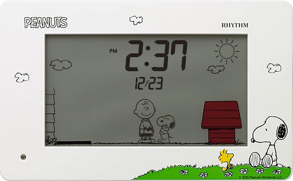 Будильник RHYTHM Snoopy, Веселый цифровой будильник с календарем, Белый, 8RDA79MS03, 10x16.2x4.5см