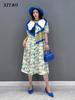 Xitao Платье с французским цветочным принтом, модное платье нерегулярного контрастного цвета, съедобное дерево, грибок, лоскутное платье, воротник Питера Пэна, женское ZY7161