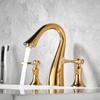 Tuqiu Luxury  Basin Faucets Brass Gold Bathroom Faucet Widespread Sink Faucets 3 Hole Hot And Cold Sink Faucet Water Tap
