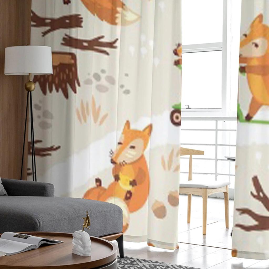 Funny Cute Fox Tulle Curtains For Living Room Sheer Curtain Bedroom Veil Organza Decorative Window Treatments