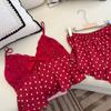 Summer ice silk pajamas women's suspenders shorts loungewear set sexy satin V-neck bow pure desire pajamas