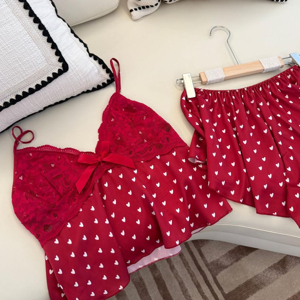 Summer ice silk pajamas women's suspenders shorts loungewear set sexy satin V-neck bow pure desire pajamas