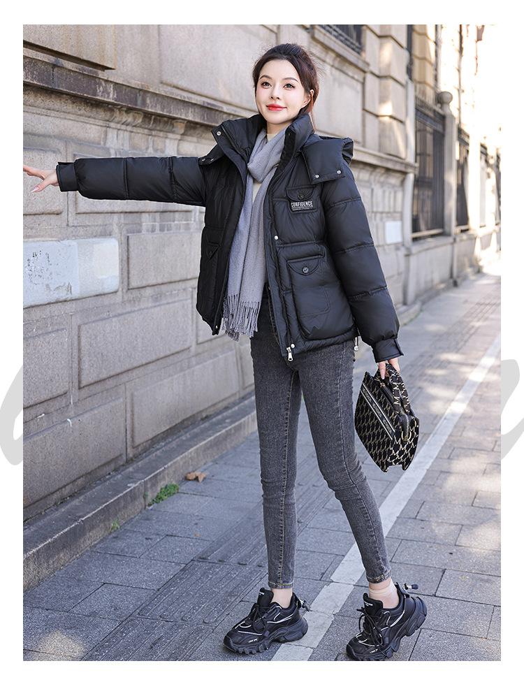 Осенне-зимнее женское пальто однотонное с капюшоном и большим карманом короткое свободное пальто утолщенная теплая студенческая куртка