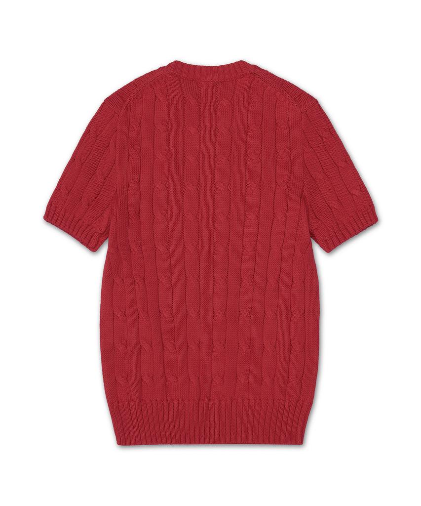 POLO RALPH LAUREN Cable Knit Cotton Short Sleeve Sweater - Red