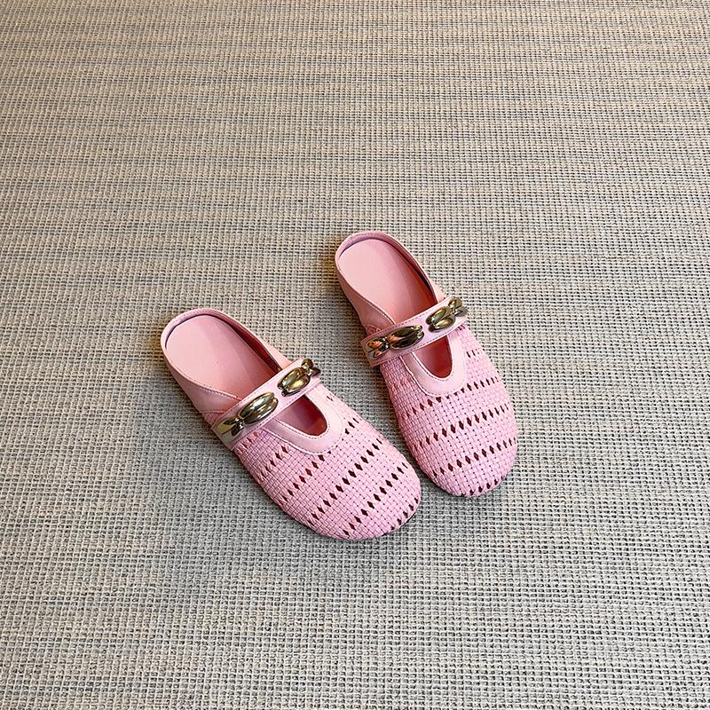 Relaxation summer flat-bottomed cool slippers women's bag head retro woven hollow light luxury style one pedal outside wearing sandals women