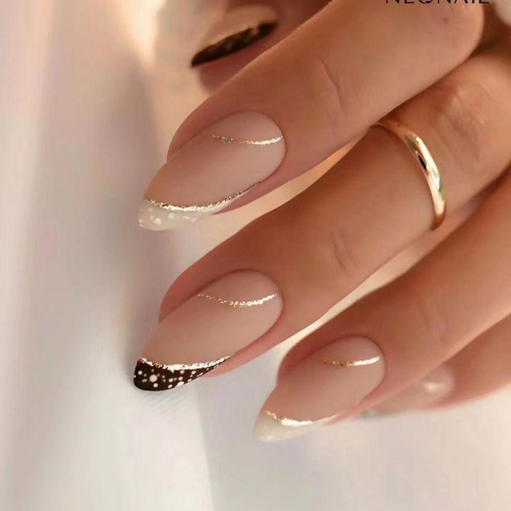 French Fake Nials Long Almond Nail Tips Manicure Press On Nails DIY