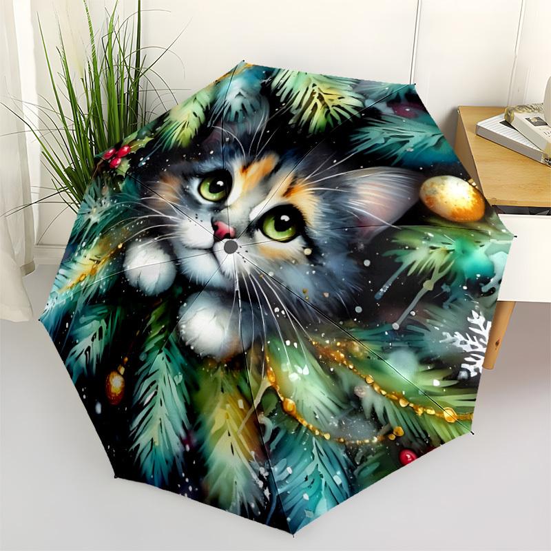 1pc Christmas Cat Automatic Umbrella - Automatic Opening And Closing, Sturdy Iron Frame, Formal Occasions yy251018130