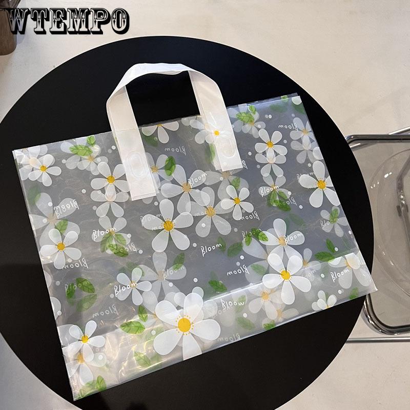 WTEMPO Spring Summer Elegant Floral Gift Bags Clear Plastic Tote Bags Suitable for Flowers Dolls Gifts Simple Shopping Bags Universal Packaging Bags