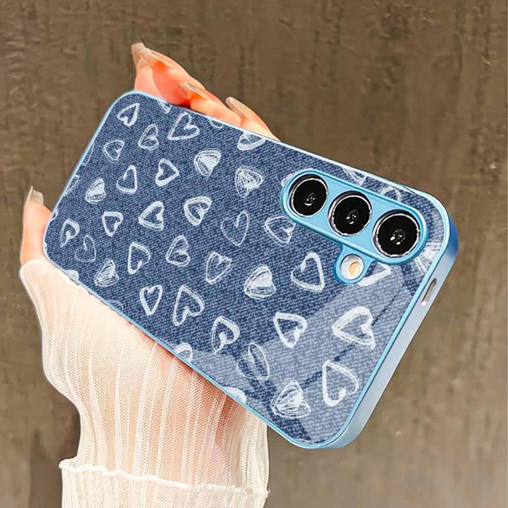 Чехол для телефона с узором в виде маленьких сердечек для Samsung Galaxy S26 S25 S24 S23 S22 FE Ultra Plus Встроенное стекло Ощущение голой панели Мужчины женщины