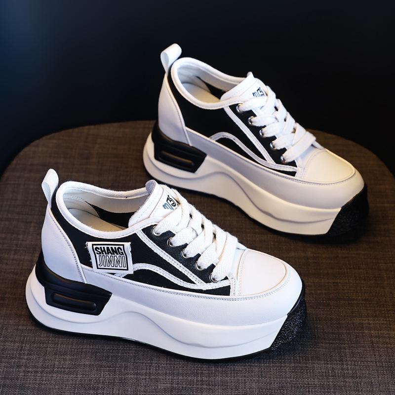 SJN882-1 Women's 2024 Spring Trendy Thick-Soled Breathable Casual White Shoes