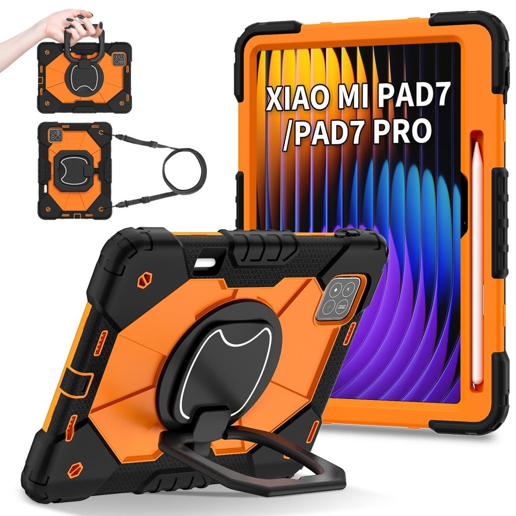 Для Xiaomi Pad 7 / Xiaomi Pad 7 Pro.360° вращающаяся рукоятка прочная защитная подставка TPU+PC 3в1 противоударный противоударный чехол для планшета и ПК