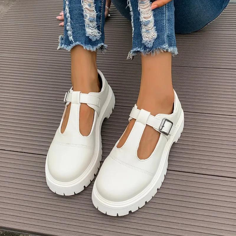 Модная обувь для женщин 2024 года, модные женские туфли-лодочки с пряжкой из одного слова, с круглым носком, на среднем каблуке, водонепроницаемые, для работы, профессий, повседневные туфли-лодочки