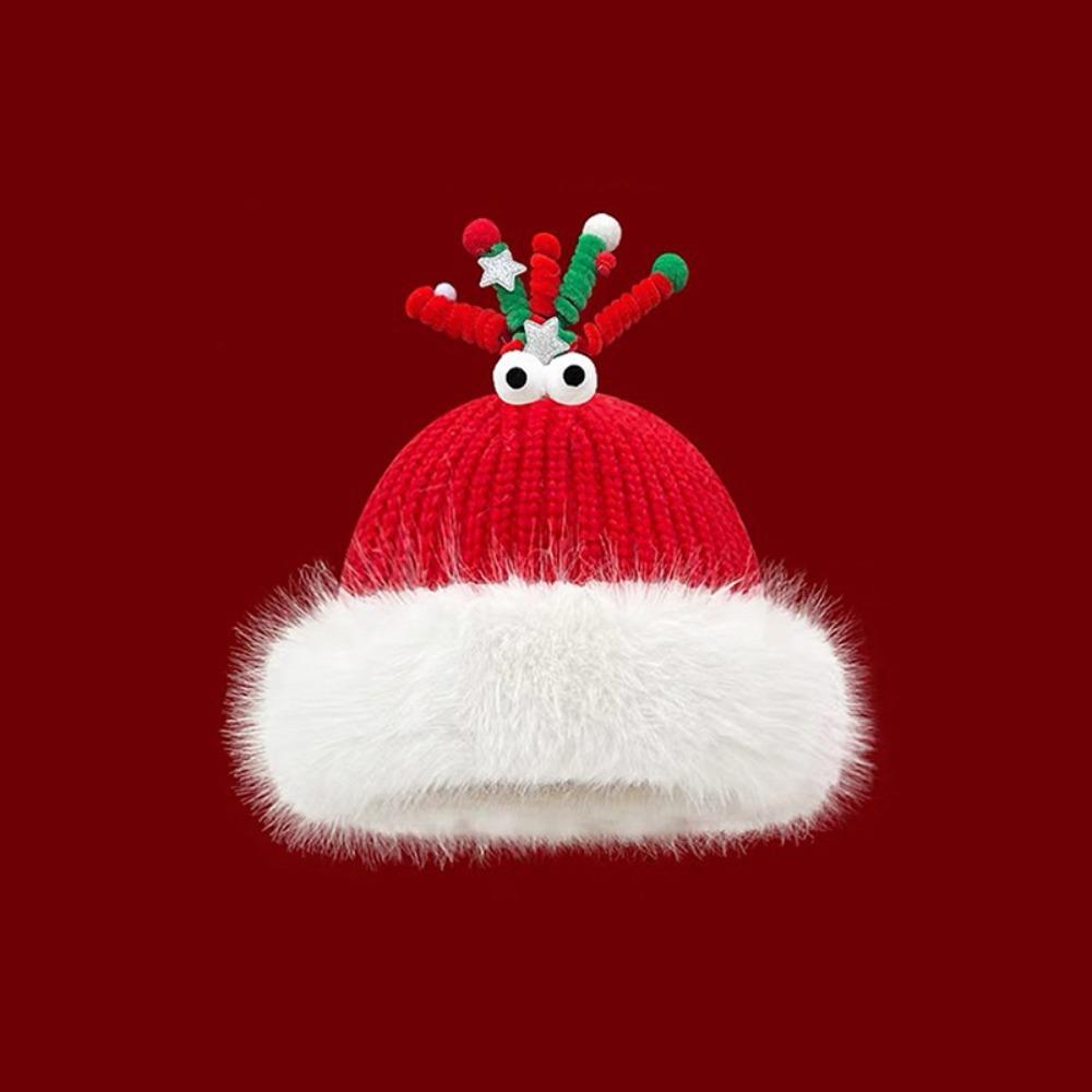 Soft Christmas Plush Cap Windproof Thickened Brimless Cap Versatile Red Knitted Woolen Hat Outdoor