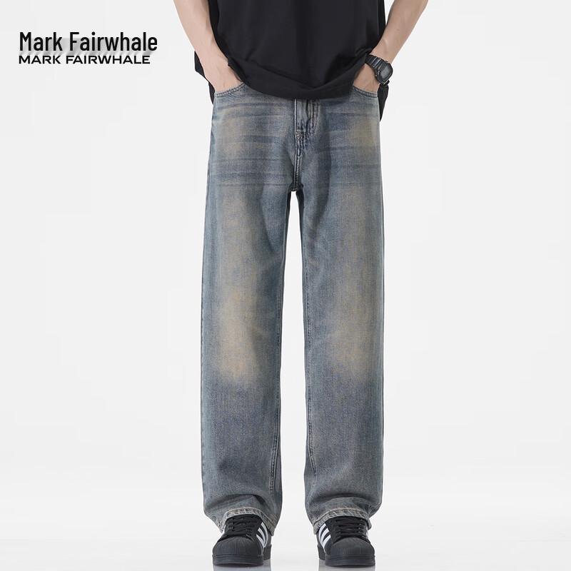 Mark Fairwhale Men's American Retro Loose Straight-Leg Distressed Jeans
