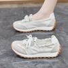 Летняя женская обувь модный тренд мягкая подошва на одной педали шнуровка туфли с мелким вырезом тонкие дышащие маленькие белые туфли