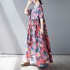 Летнее новое простое богемное длинное платье, расширенное и увеличенное, с короткими рукавами и круглым вырезом, с принтом, женская одежда