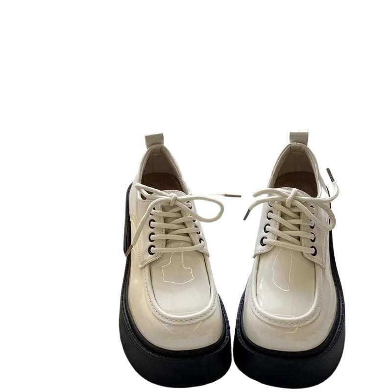 Туфли женские 2024 Лоферы женские на высоком каблуке на платформе Офисные и карьерные туфли-лодочки женские Шнуровка Круглый носок Туфли на толстом каблуке женские