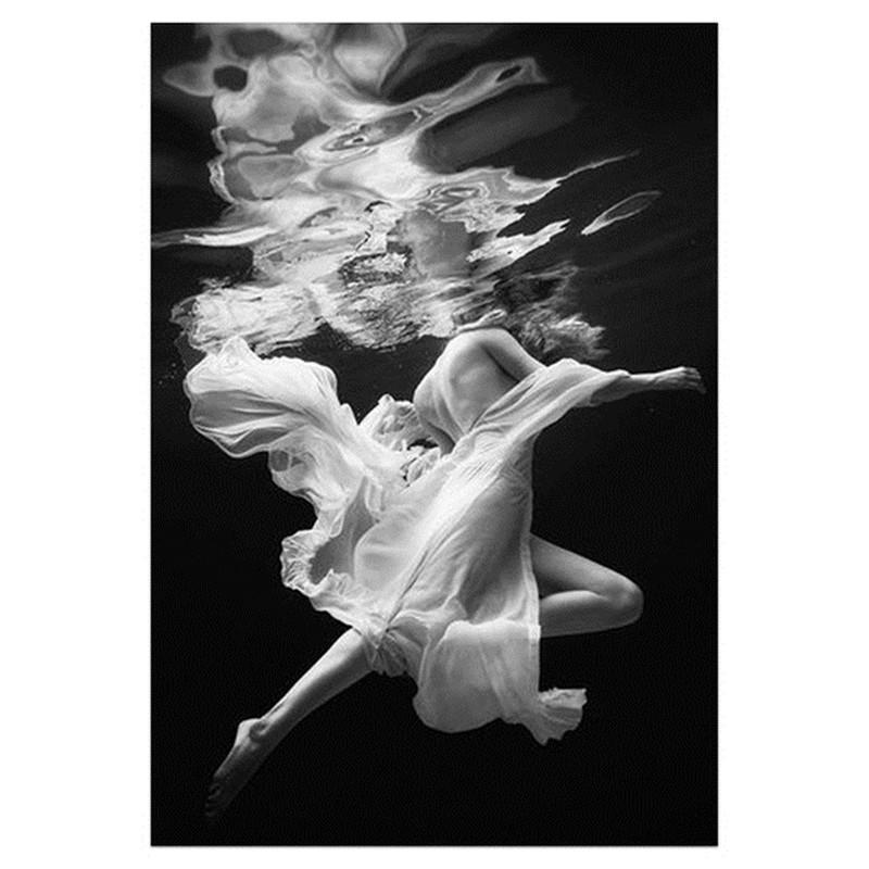 Черно-белая подводная женщина, холст, живопись, сексуальные женские модные постеры и принты, настенное искусство, современный декор для дома