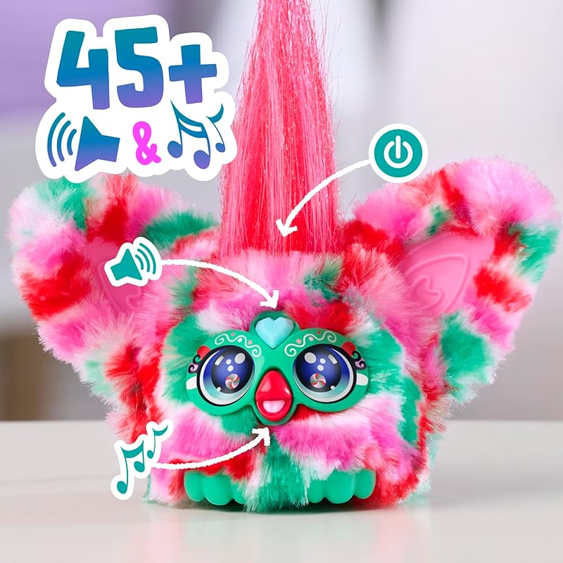Hasbro Furby Furblets Pepmint, Специальное праздничное издание, Более 45 звуков, Язык Furby, Играет, и представляет собой плюшевую игрушку с питанием, Возраст 6+