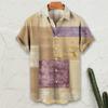 Short Sleeves Lapel Men Shirt Geometric Print Buttons Closure Sweat Absorbent Breathable Casual Striped Hawaiian Print Shirt Streetwear