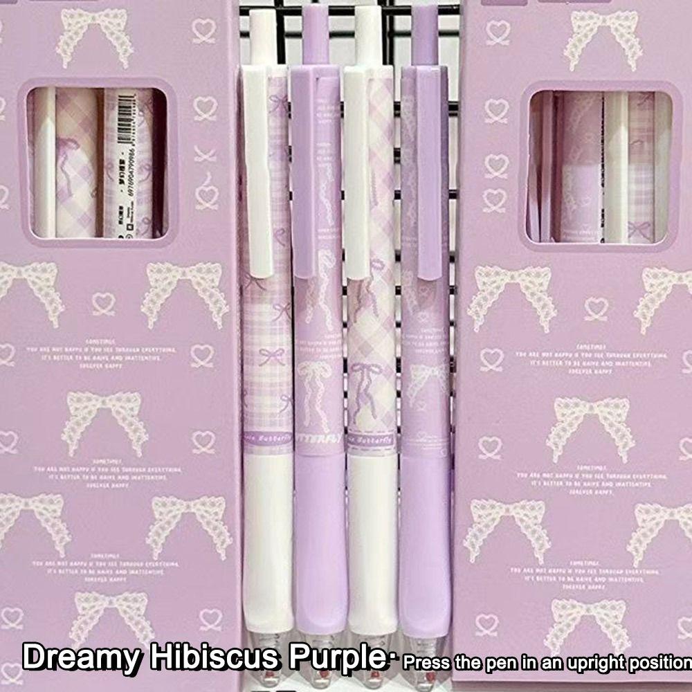 4PCS/Set Cute Bow Gel Pen Soft Grip Ballpoint Pen New Black Pen Writing Tool