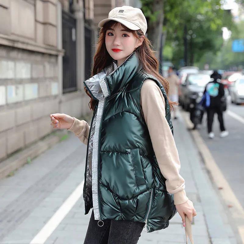 Outdooor женский пуховый хлопковый жилет на осень и зиму, тоньше, короткий блестящий жилет с воротником-стойкой для лица, пальто