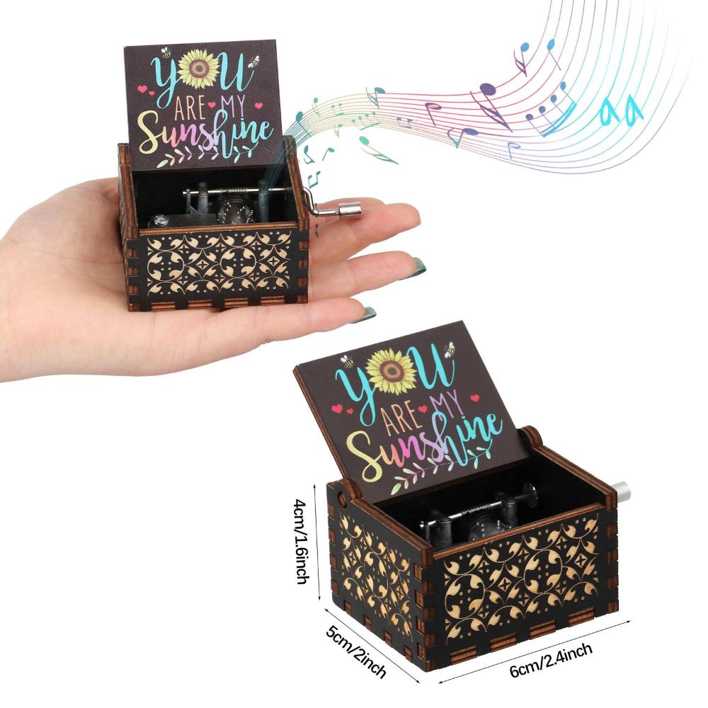 Day You Are My Sunshine Classical Music Box Wooden Hand Crank Musical Boxes Antique Engraved