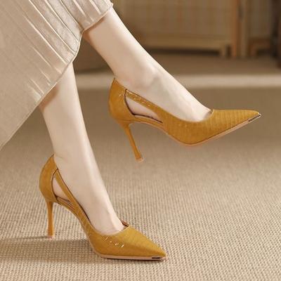 Мода 2025 Новые Модные и Простые Кожаные Лакированные Кожаные Высокие Каблуки Уличная Ходьба Удобные С Неглубоким Вырезом Легкие Высокие Каблуки