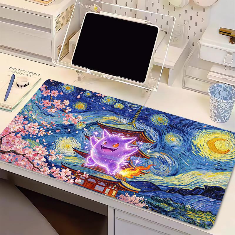 Mouse Pad Pokemon anime Gamer Keyboard Mousepad Gengar Starry Night oil painting Desk Mat Large Gaming Antifray Pad Mouse Mats