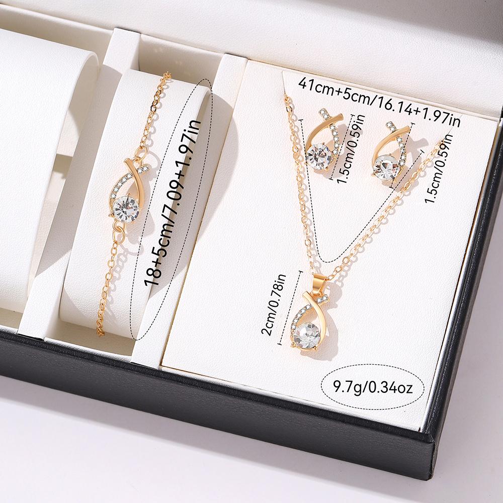 Набор женских циркониевых украшений из 4 предметов, Женский модный повседневный набор с ожерельем-браслетом-серьгами из водяных бриллиантов, Подходит для повседневной носки, Подарок для