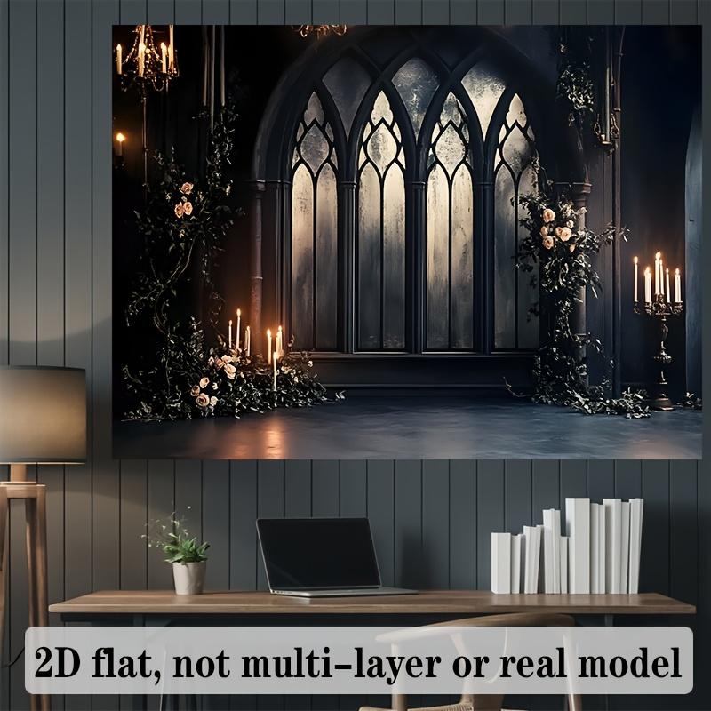 1 piece of Gothic arched window candlelight theme background cloth, made of polyester, suitable for home and wall decoration