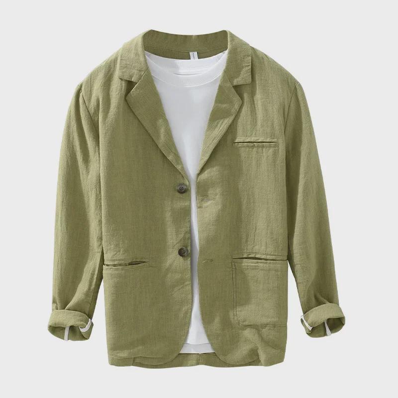 Мужской ретро японский повседневный костюм из рами - свободный, однобортный, однотонный, на весну и осень