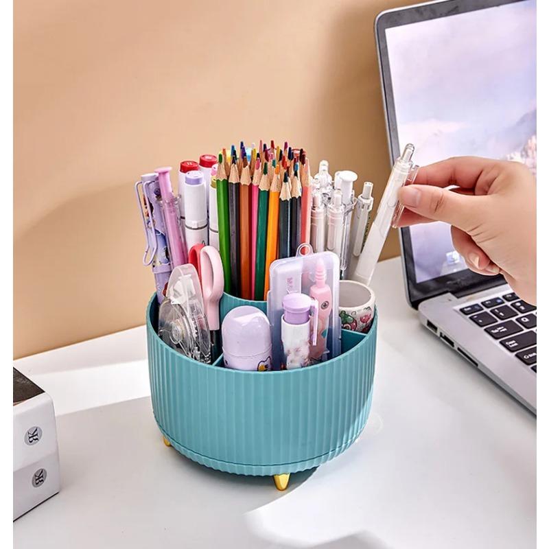 Вращающийся на 360 градусов держатель для ручек, большая емкость, пенал для ручек, пластиковый канцелярский стол, органайзер, коробка, подставка для кистей для макияжа