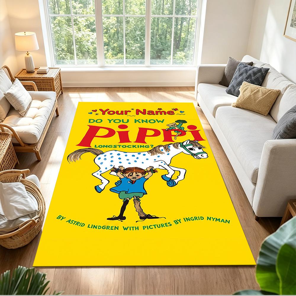 Pippi Customize Your Name Floor Mat Perfect for Foyer Balcony Playrooms Game Room Antislip Carpet Anime Office Decor Perfect Gift for Friends & Family