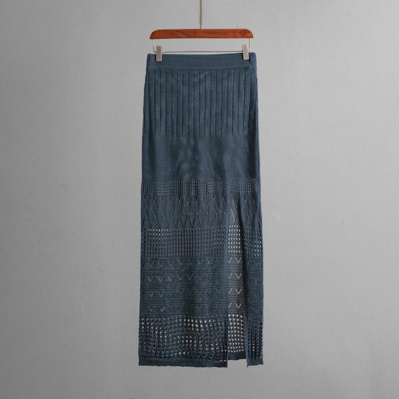 Summer Women's Short Vest Top High-waisted Thin Hollow Open-end Package Hip Half-body Skirt Two-piece Set