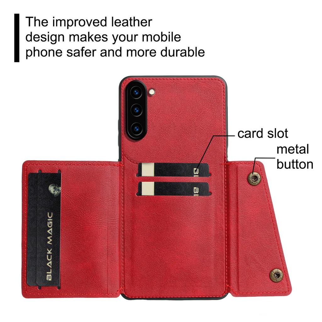 Винтажный кожаный держатель для карт Чехол для телефона для Samsung Galaxy S23+,S23 Карманчики для карт Двойные кнопки-защелки Флип-кошелек Чехол