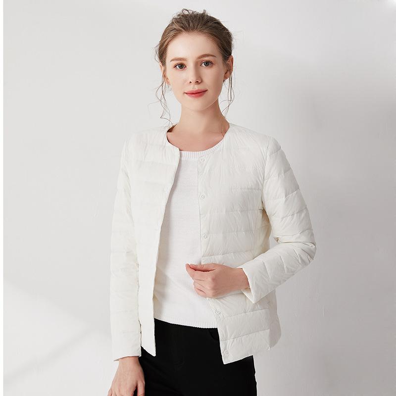 Autumn and winter new women's collarless down jacket light and convenient round neck slim short women's down jacket