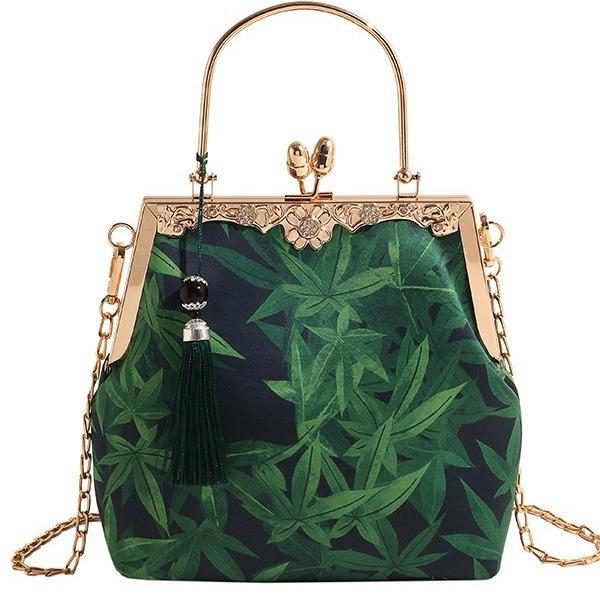 Vintage Evening Bag for Women Kiss Lock Top-Handle Clutch Shoulder Chain Purse Small Crossbody Bags With Tassel Evening Handbag for Wedding Party Prom