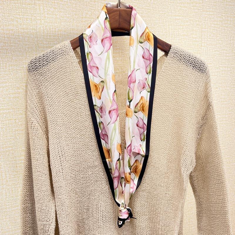 New In Spring! Silk Scarf Femininity Fresh Mulberry Silk Silk Scarf Thin, Narrow And Long Double-Sided Scarf Streamer
