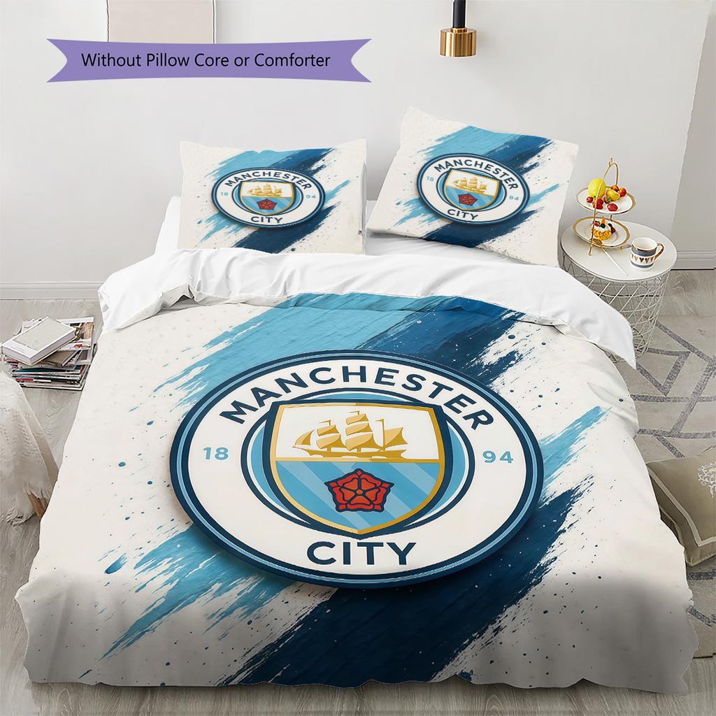Manchester City Pattern Bedding Quilt Set Home Decoration Gift (1 * duvet cover + 2 * pillowcase without core)