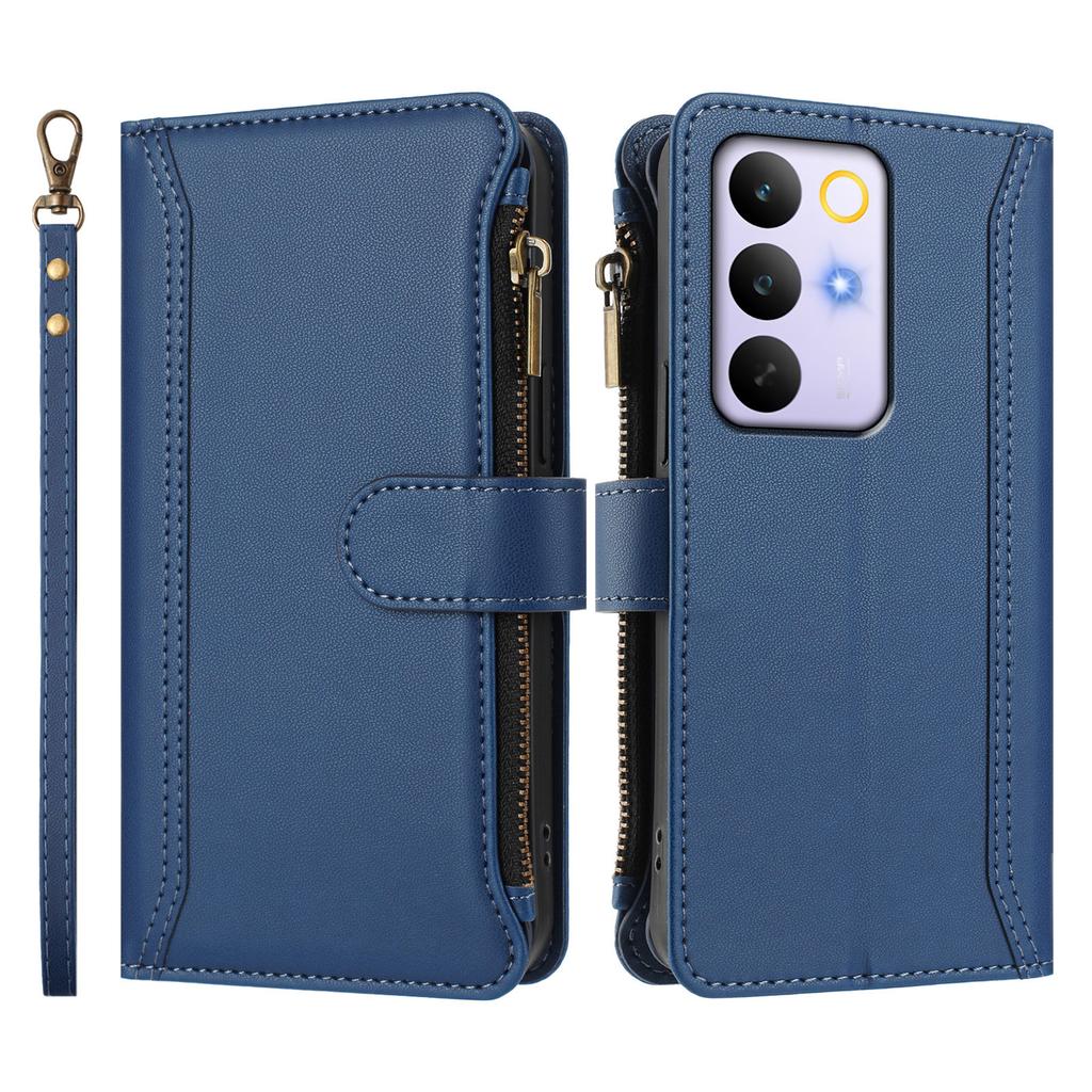 Для Realme C85 Pro 4G Кожаный чехол 9 слотов для карт Кошелек на молнии Подставка Чехол для телефона с ремешком на запястье