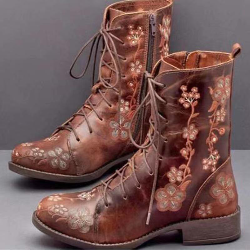 Independent Website Foreign Trade, European and American Retro Printed Embroidered Boots
