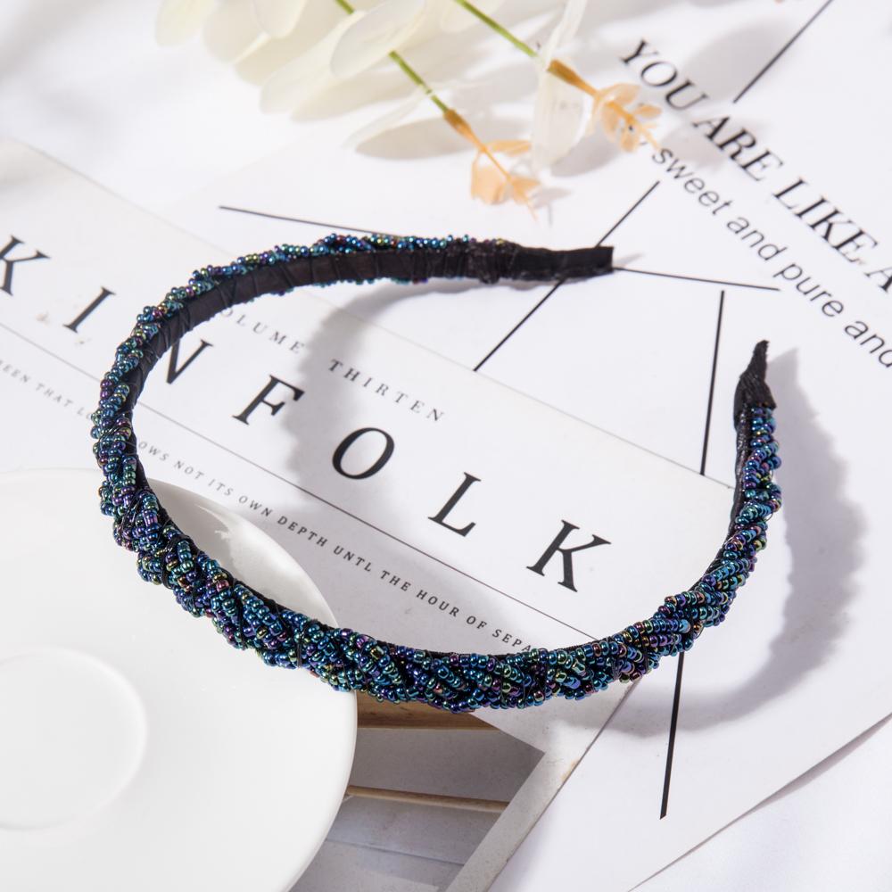 Ретро-резинка для волос ручной работы с бусинами, эластичная женская повязка на голову, аксессуары для волос, металлические хрустальные повязки на голову, обручи для волос для девочек, головные уборы