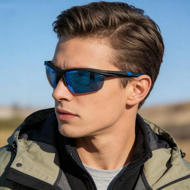 Men's Half-Frame Polarized Sports Sunglasses European-American Style UV Protection for Cycling Hiking Running Fishing