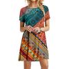 Vintage Ethnic Style Women Dress For Summer Short Sleeve Loose Retro Dresses Casual Oversized Ladies Print Dress