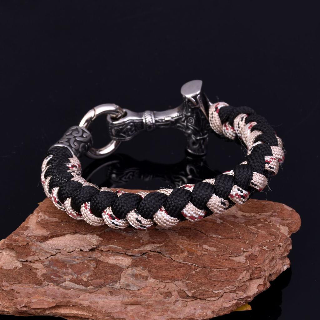 Мужской браслет из нержавеющей стали с молотком Тора викингов, зонтик, веревка, плетеный браслет с обратным масштабом, браслет с узлом